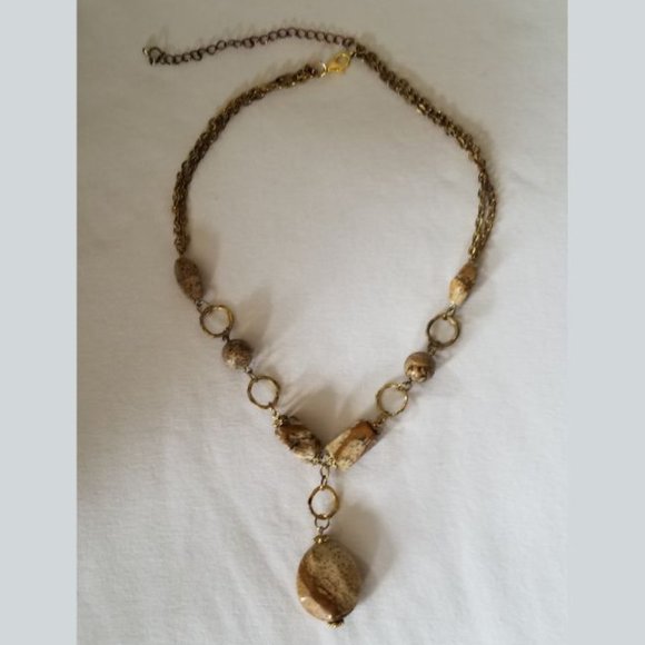 Picture jasper/landscape jasper gemstone necklace with gold accents, handmade - Picture 6 of 8
